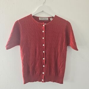 Karen Scott Cherry Red Knit Cardigan